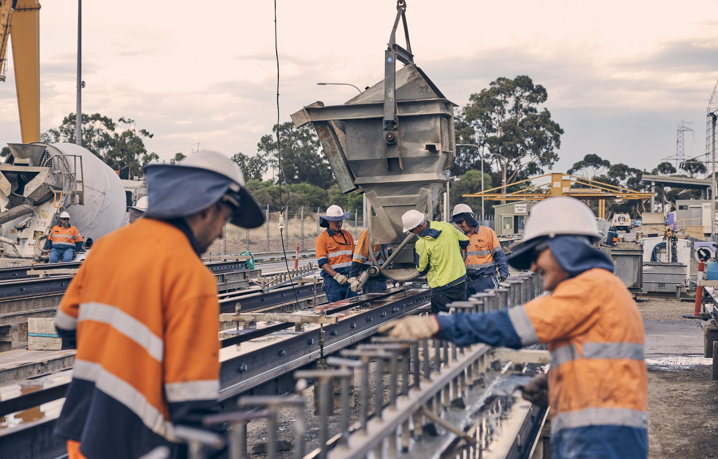 A general view of activities at the Stobie pole construction facility in Angle Park.